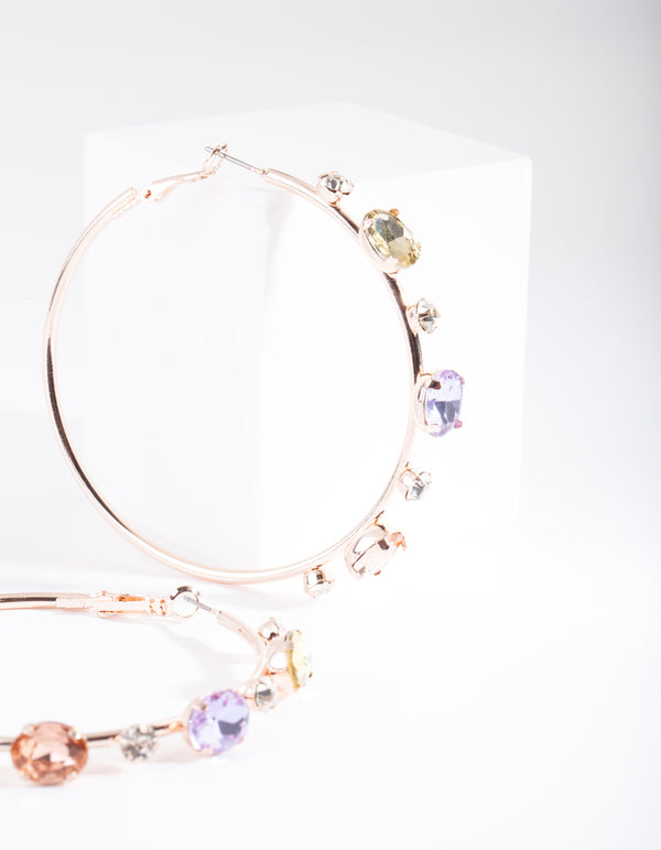Rose Gold Jewelled Hoop Earrings