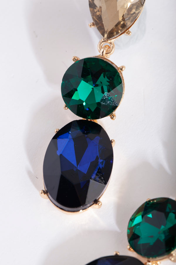 Gold Tripple Stone Drop Earrings