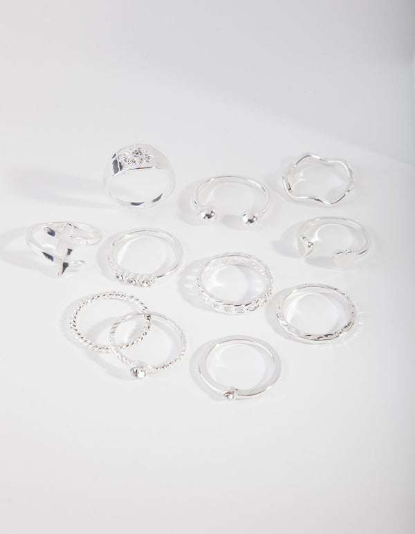 Silver Mixed Boho Ring 8-Pack