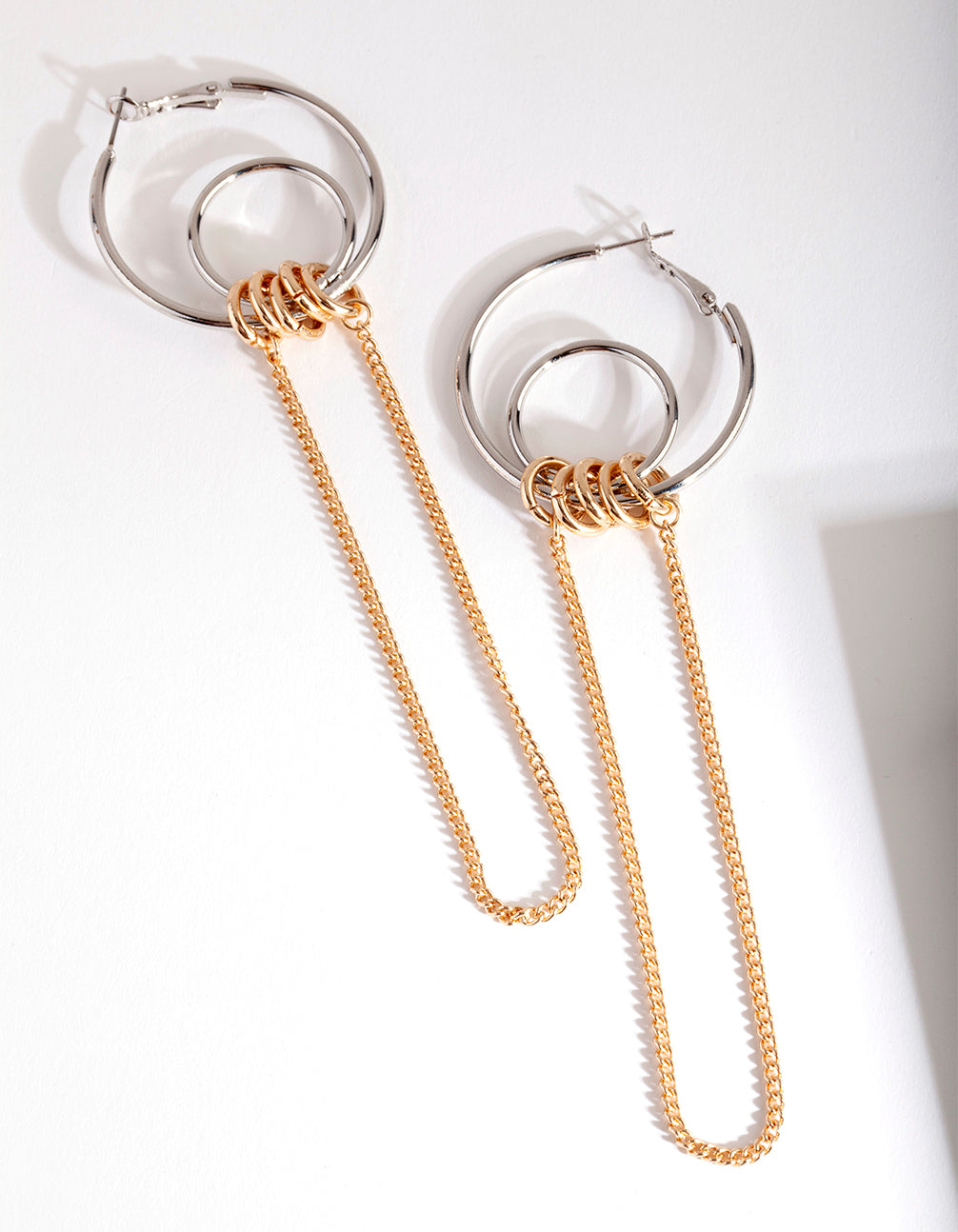 Mixed Metal Double Loop Chain Earrings