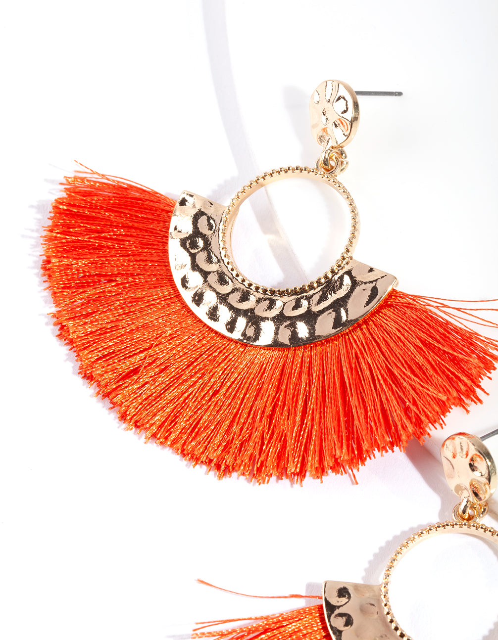 Shiny Gold Circle Fringe Drop Earrings