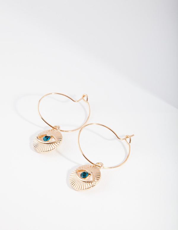 Gold Stone Evil Eye Hoop Earrings