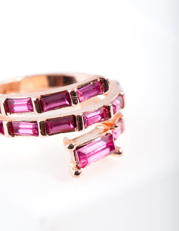 Rose Gold Pink Gem Baguette Wrap Band Ring