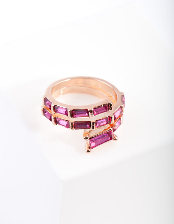 Rose Gold Pink Gem Baguette Wrap Band Ring