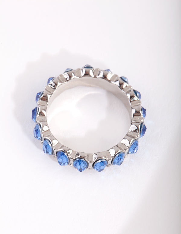 Silver Blue Oval Diamante Ring