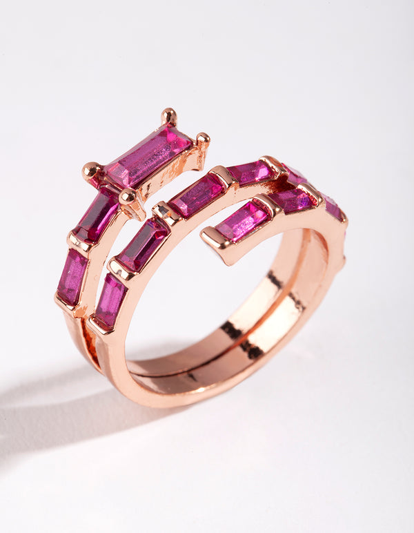 Rose Gold Pink Gem Baguette Wrap Band Ring