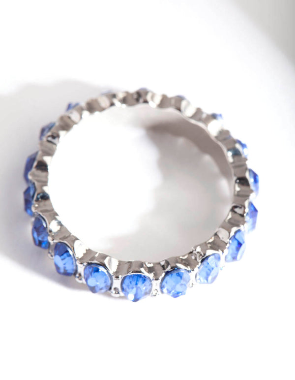 Silver Blue Oval Diamante Ring