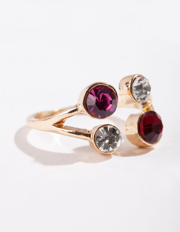 Gold Four Quarter Gem Ring