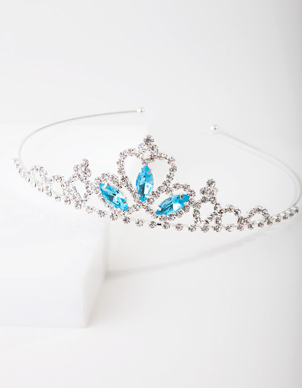 Kids Silver Aqua Stone Diamante Tiara Headband