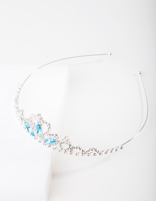 Kids Silver Aqua Stone Diamante Tiara Headband