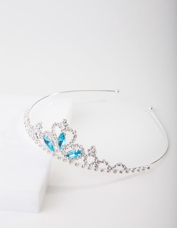 Kids Silver Aqua Stone Diamante Tiara Headband