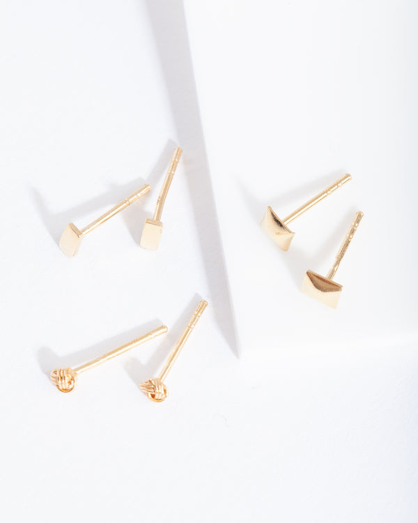 Gold Plated Sterling Silver Geo Stud Earring Pack