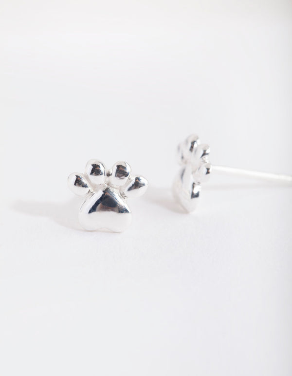 Sterling Silver Paw Print Stud Earrings