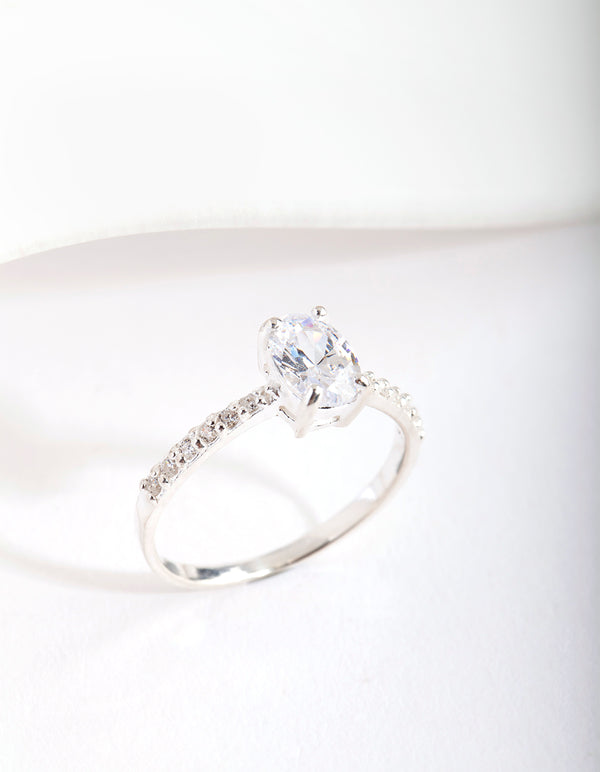 Silver Cubic Zirconia Oval Stone Ring