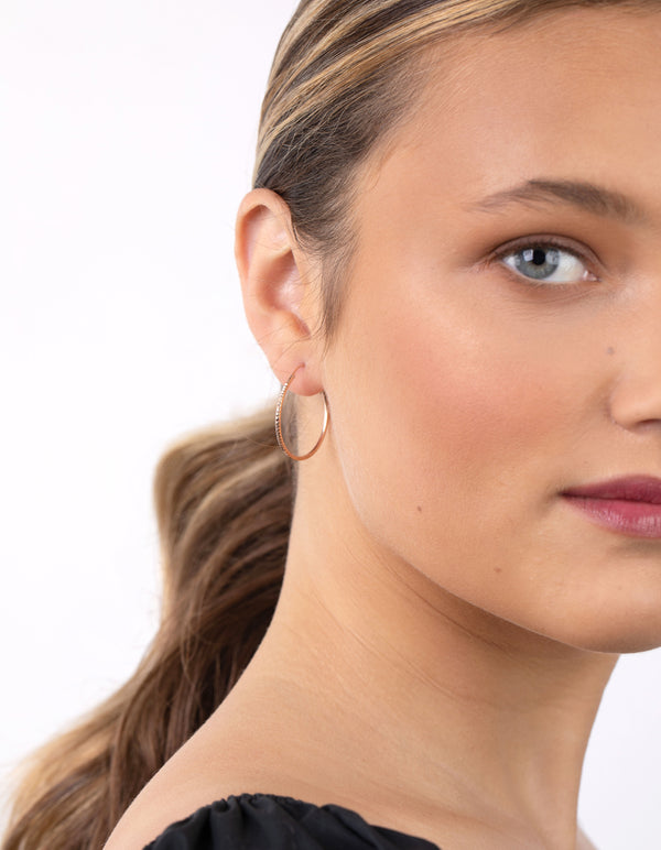 Rose Gold Plated Sterling Silver 25mm Diacut Hoop Earrings
