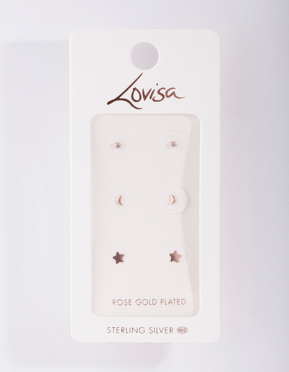 Rose Gold Plated Sterling Silver Celestial Stud Earring Pack