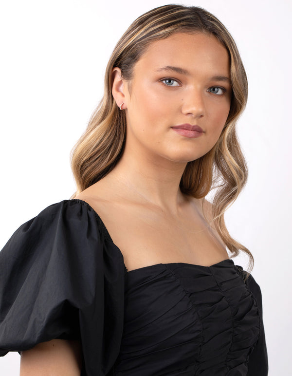 Rose Gold Plated Sterling Silver Mini Cubic Zirconia Huggie Earrings