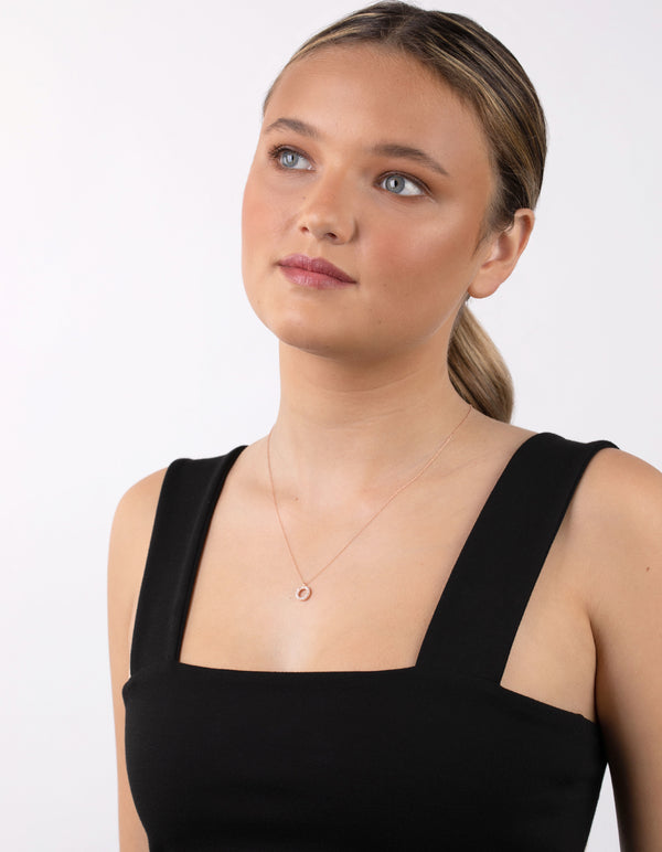 Rose Gold Plated Sterling Silver Cubic Zirconia Circle Necklace