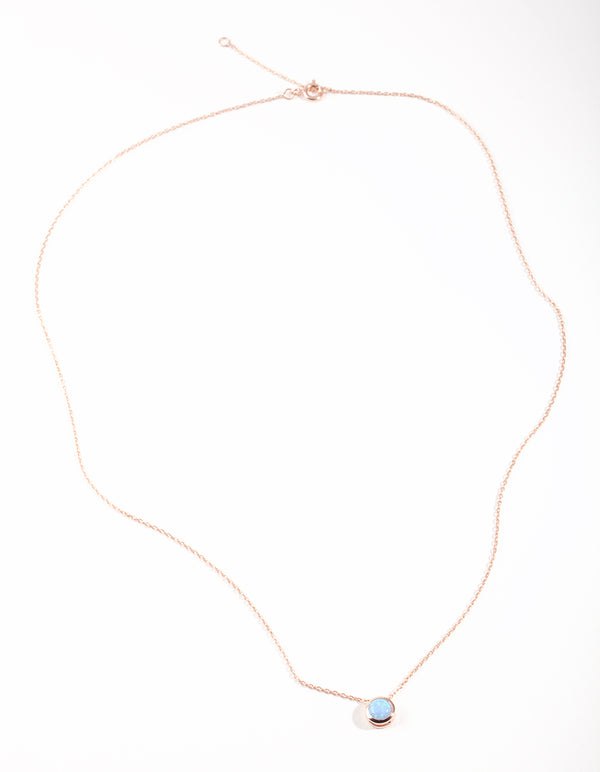 Rose Gold Plated Sterling Silver Synthetic Opal Bezel Pendant Necklace