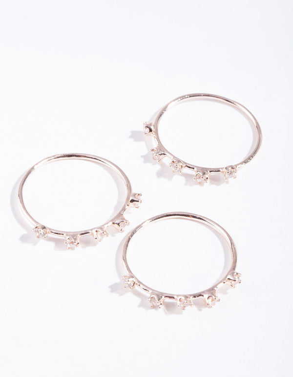 Rose Gold Cubic Zirconia Pattern Ring Stack