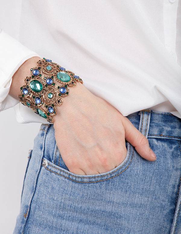 Antique Gold Stone Lace Stretch Cuff