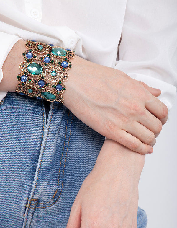 Antique Gold Stone Lace Stretch Cuff