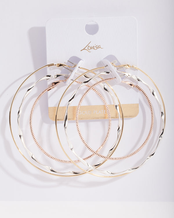 Mixed Metal Plated Textured Hoop Earring Pack