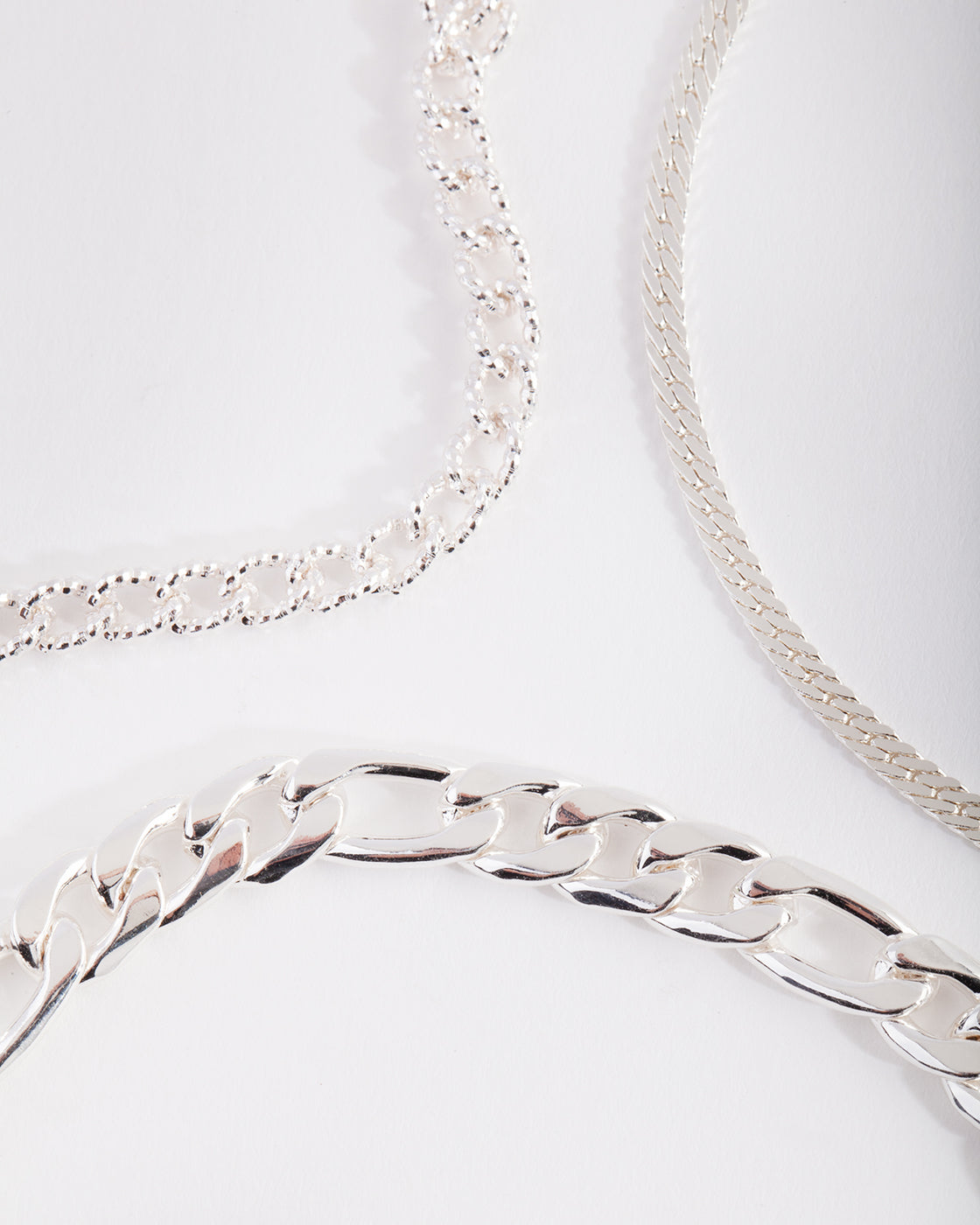 Silver Plated Statement Mixed Chain Anklet Trio