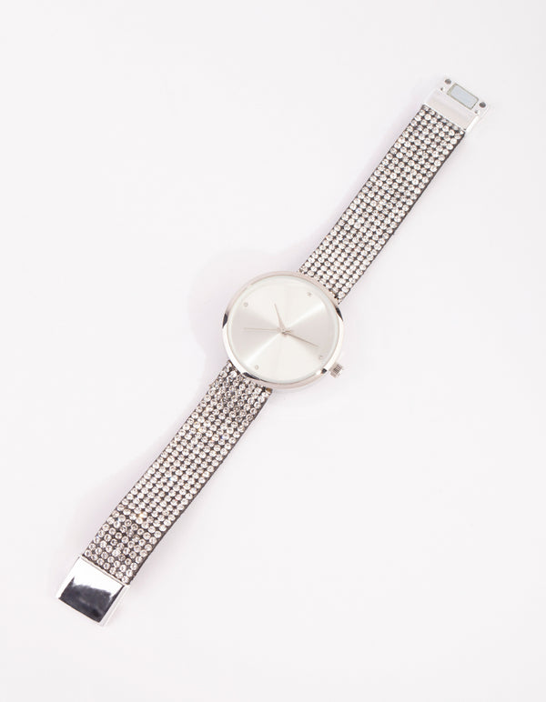 Silver Glitter PU Strap Watch