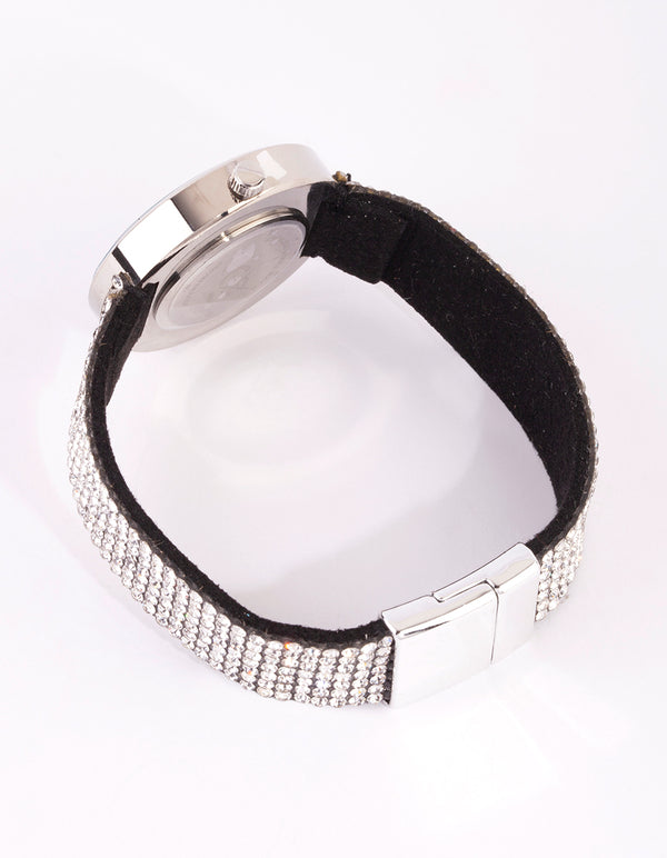 Silver Glitter PU Strap Watch