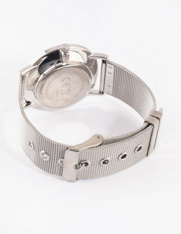 Silver Floral Mesh Strap Watch