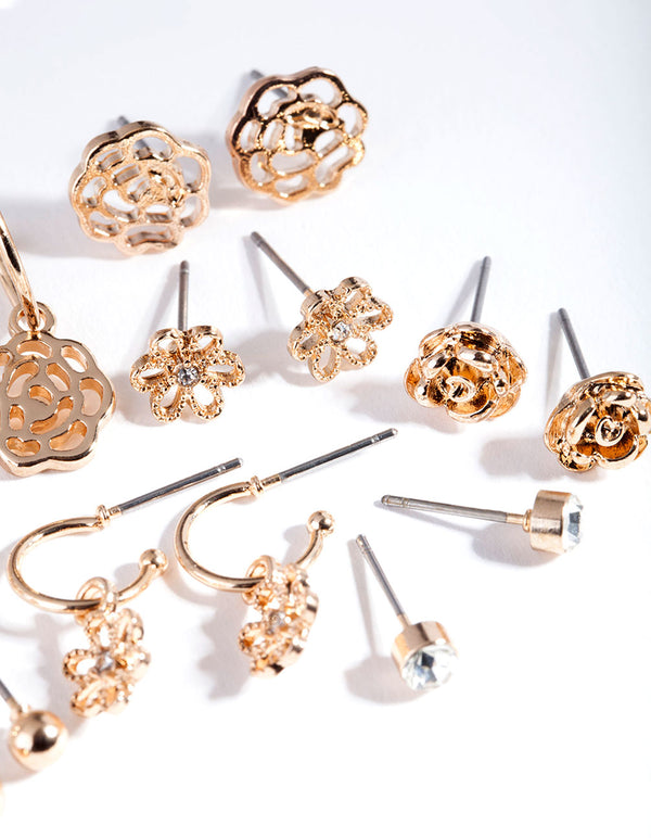Gold Cut Out Flowers 8-Pack Earring