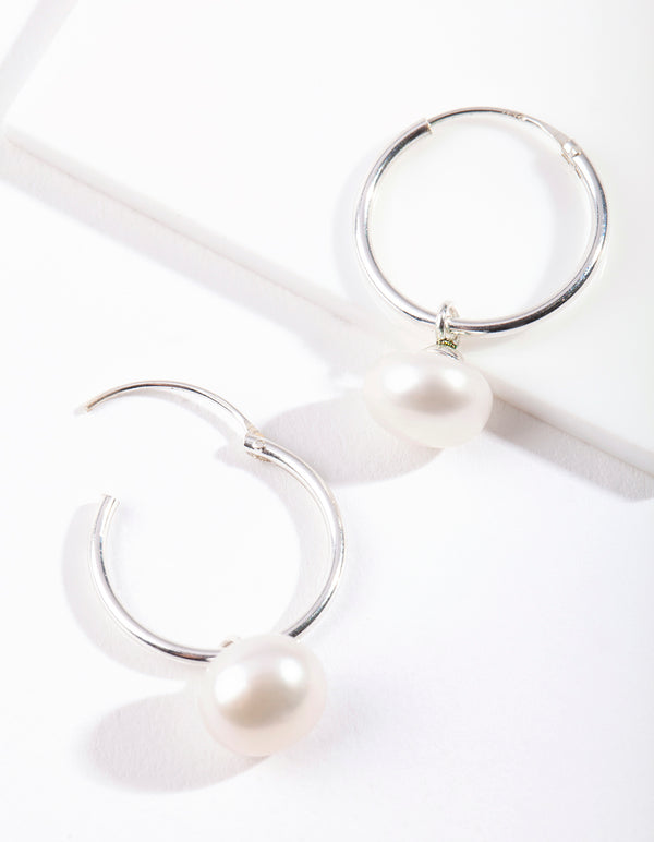 Sterling Silver Freshwater Pearl Hoop Earrings