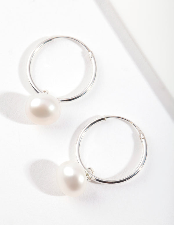Sterling Silver Freshwater Pearl Hoop Earrings