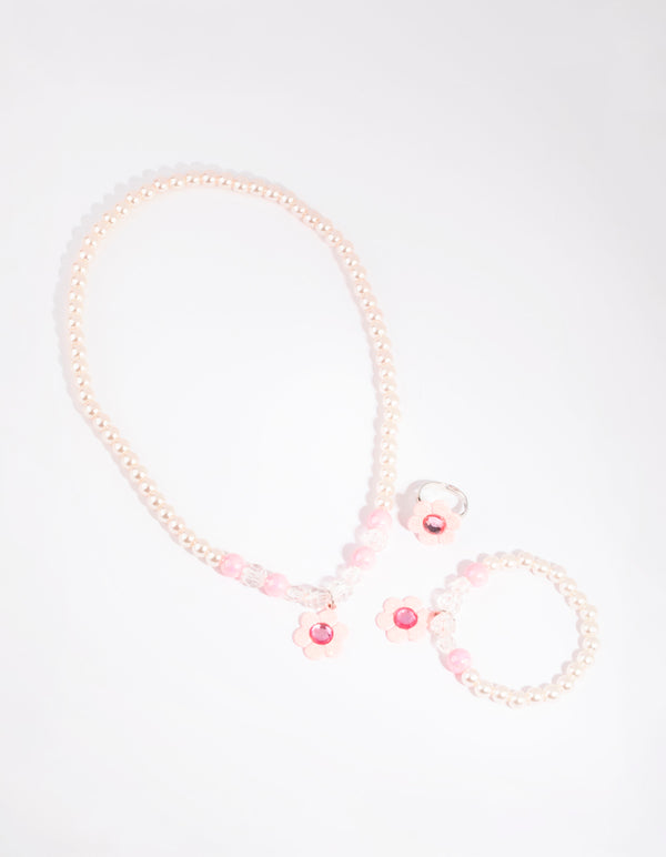 Kids Silver Glitter & Flower Jewellery Set