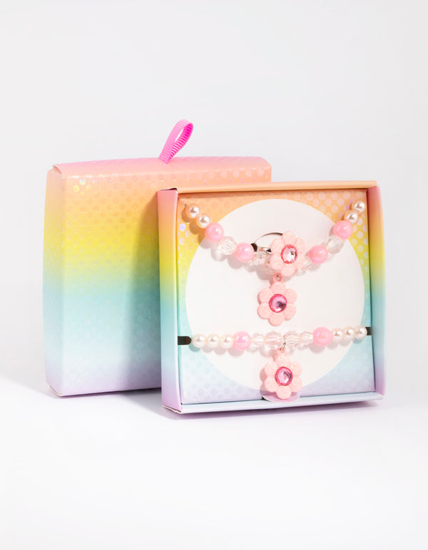 Kids Silver Glitter & Flower Jewellery Set