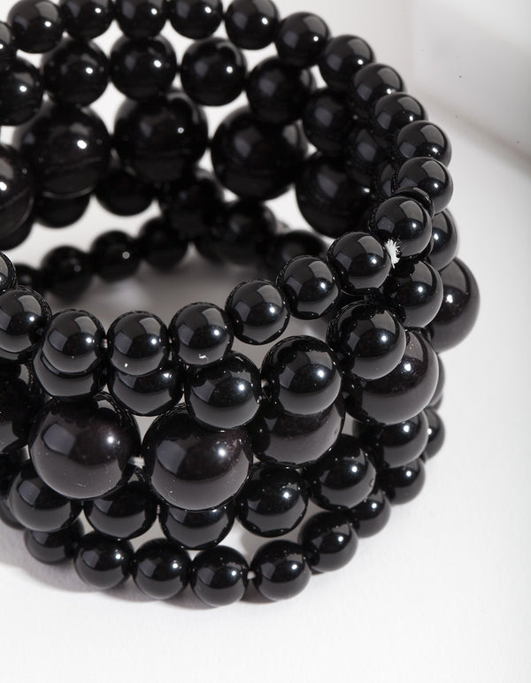 Black Bead Stretch Bracelet 5-Pack