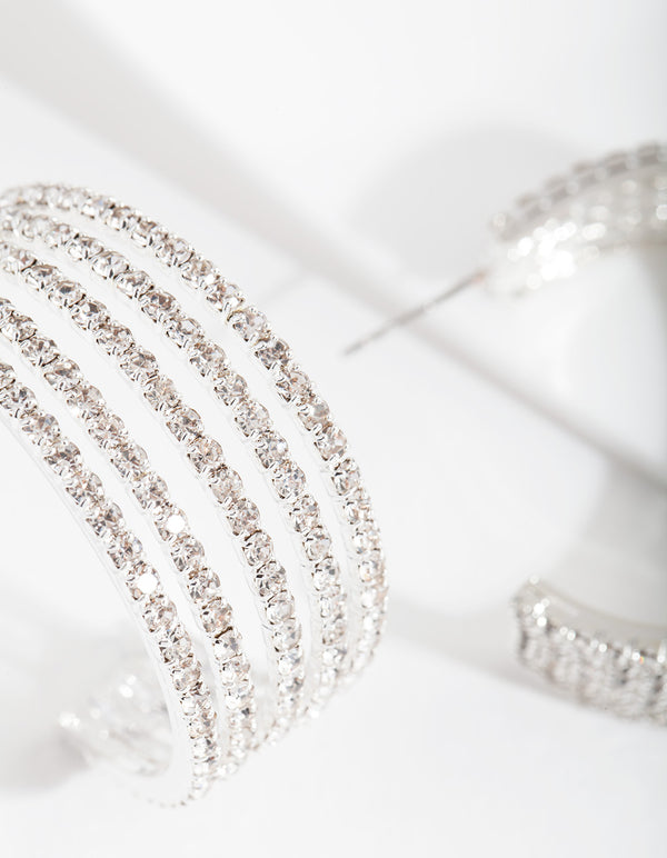 Silver Statement Diamante Hoop Earrings