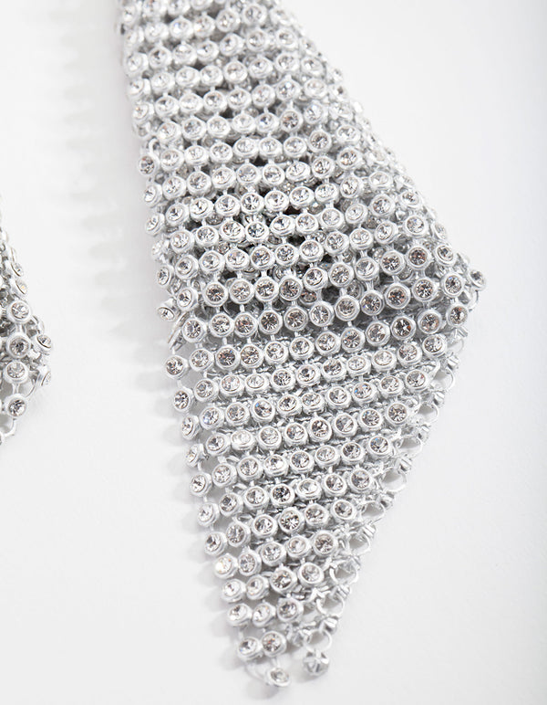 Silver Diamante Mesh Statement Earrings
