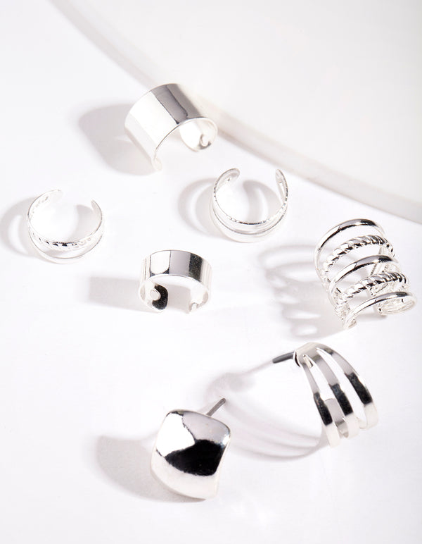 Silver Textured Ear Cuff Pack