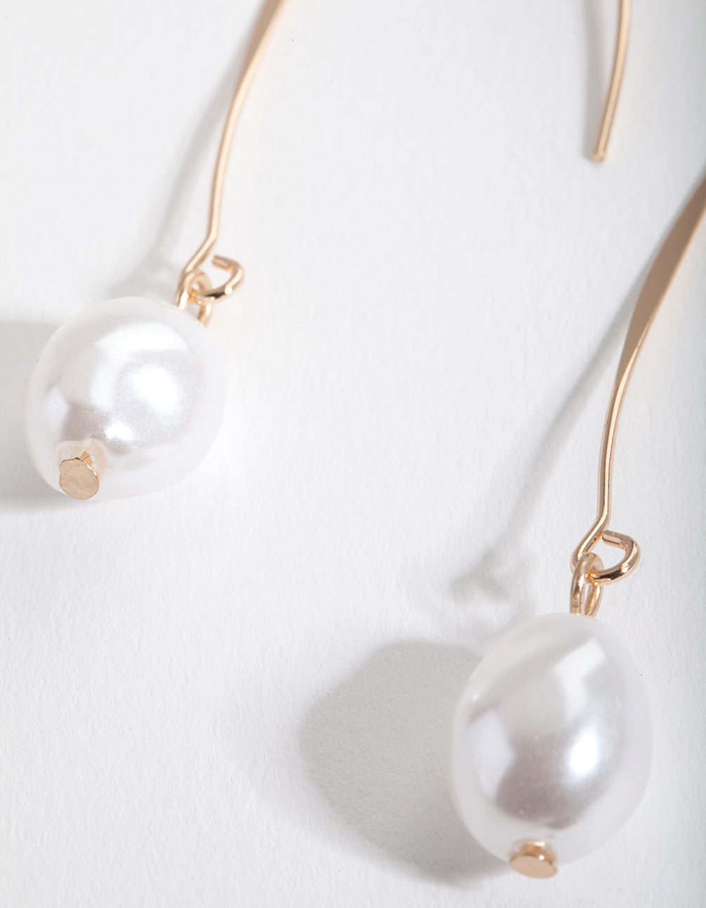Gold Pearl Curved Thread Through Drop Earrings
