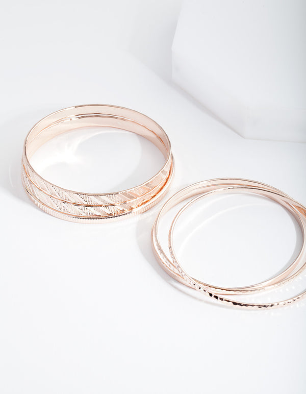 Rose Gold Textured Strip Bangle 6-Pack