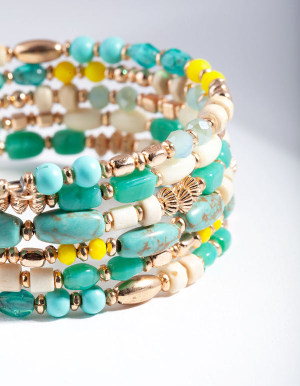 Gold Teal Blue Green Wrap Bracelet