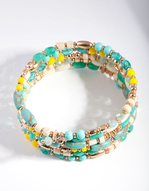 Gold Teal Blue Green Wrap Bracelet