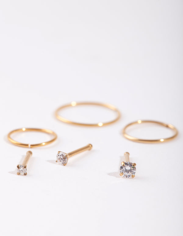 Gold Cubic Zirconia Nose Ring 6-Pack