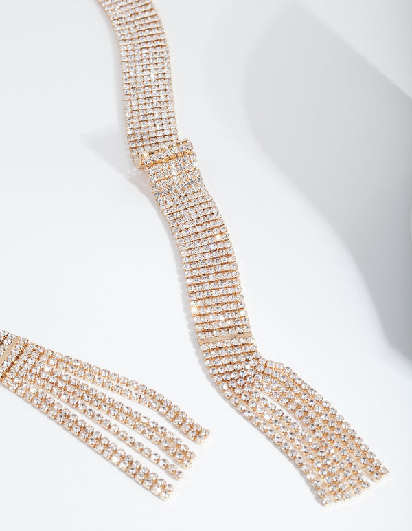 Gold Diamante Tassel Scarf