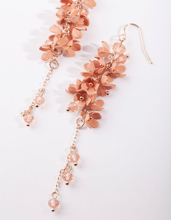 Rose Gold Flower Cluster Drop Earrings