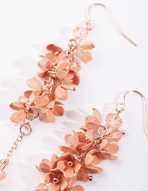 Rose Gold Flower Cluster Drop Earrings