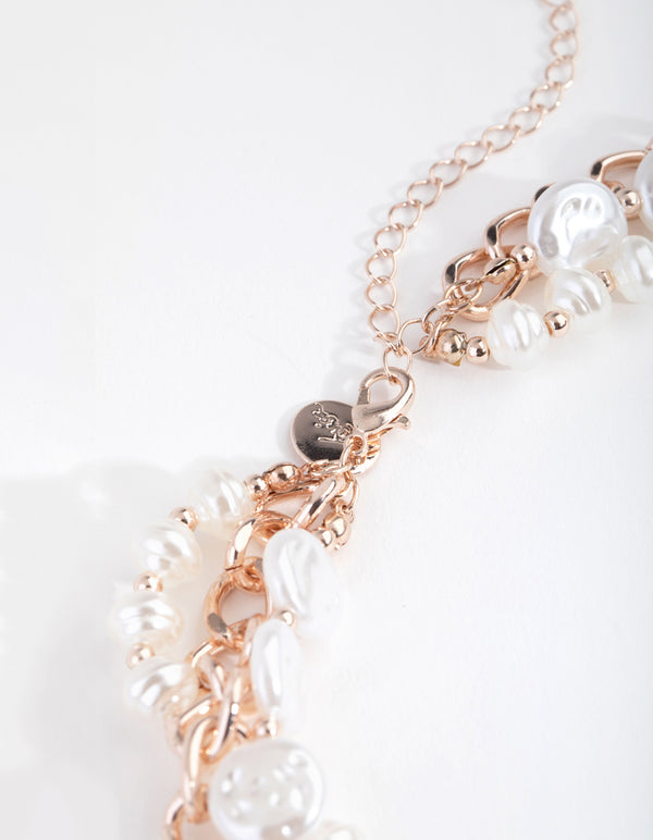 Rose Gold Layered Pearl & Chain Necklace