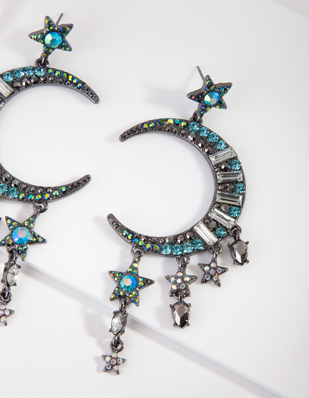 Gunmetal Blue Iridescent Celestial Earrings